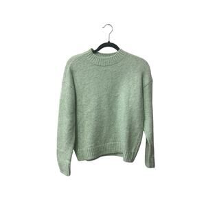 ANN TAYLOR Medium Petite Green SWEATER Soft Fuzzy Pullover Chunky Wool Bl #6094
